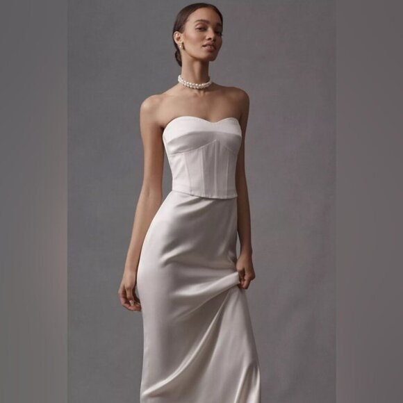 NEW Reformation Ariyah Corset Satin Maxi Dress Ivory Bridal | US 0 UK 4 - Picture 4 of 13